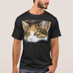 Yellow Eyed Calico Cat Realistic Pet Portret T-shirt
