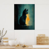 Yellow-Eyed Feline in Moody Brushwork Poster (Keuken)