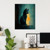Yellow-Eyed Feline in Moody Brushwork Poster (Thuiskantoor)