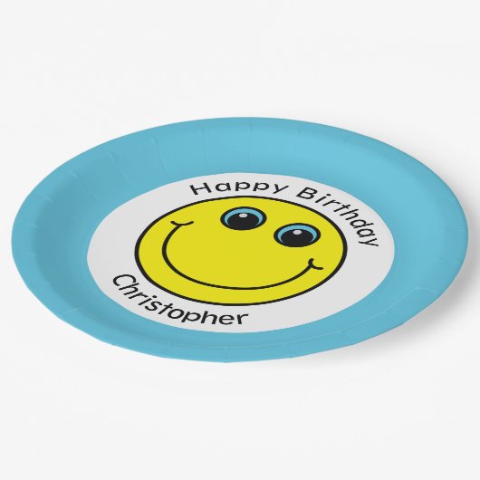 Yellow Face Personalized Birthday Party Papieren Bordje (Gekanteld)