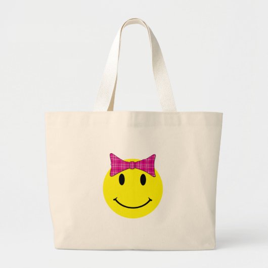 Yellow Face Pink Bow Grote Tote Bag (Voorkant)