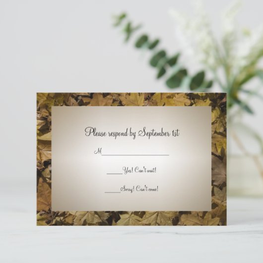 Yellow Fallen Leaves Wedding RSVP Response Kaart (Staand voorkant)