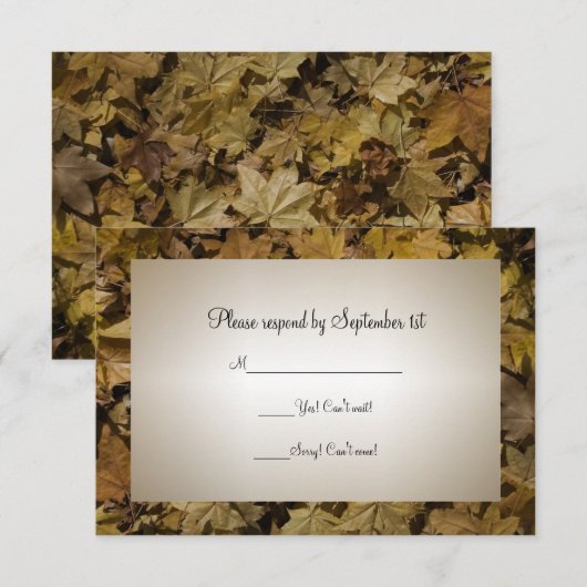 Yellow Fallen Leaves Wedding RSVP Response Kaart (Voorkant / Achterkant)