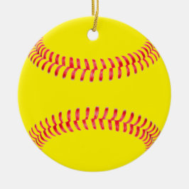 Yellow Fastpitch Softball Round Kerstmis Ornament