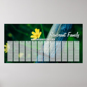Yellow Fenepost Family Birthday Calendar Poster