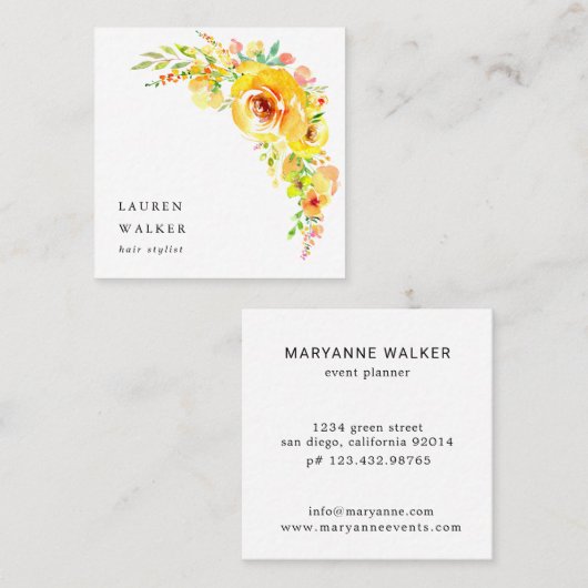 Yellow Fields Elegant Visitekaartje met bloemen (Voorkant / Achterkant)
