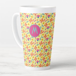 Yellow Fiesta Floral Gepersonaliseerd Initiaal Latte Mok