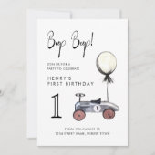 Yellow First Birthday  Race Car Invitation Kaart (Voorkant)