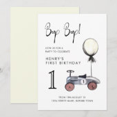 Yellow First Birthday Race Car Invitation Kaart (Voorkant / Achterkant)