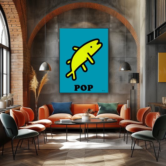 Yellow Fish Pop Art Bold Animal Cartoon Silhouette Poster
