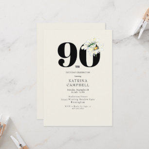 Yellow Floral 90th Birthday Party Invitation Kaart