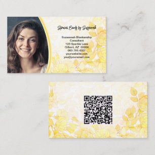 Yellow Floral Art Professionele foto met QR-code Visitekaartje
