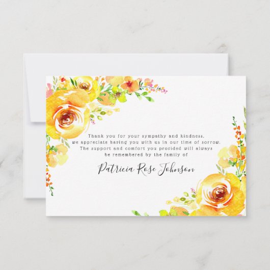 Yellow Floral begrafenis Memorial Bedankt (Achterkant)
