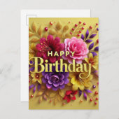 Yellow Floral Birthday Briefkaart (Voorkant / Achterkant)