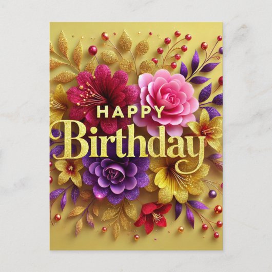 Yellow Floral Birthday Briefkaart (Voorkant)