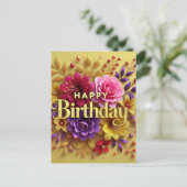Yellow Floral Birthday Briefkaart (Staand voorkant)
