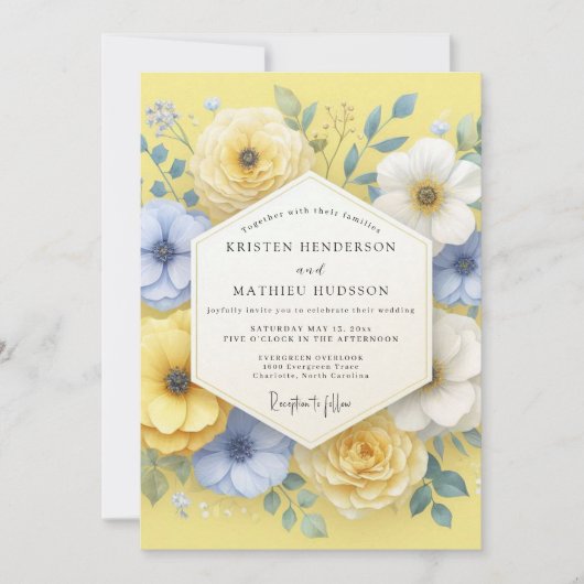 Yellow Floral Blossom Wedding Kaart (Voorkant)
