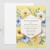 Yellow Floral Blossom Wedding Kaart (Voorkant / Achterkant)