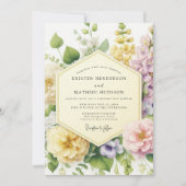 Yellow Floral Botanical Romance Wedding Kaart (Voorkant)