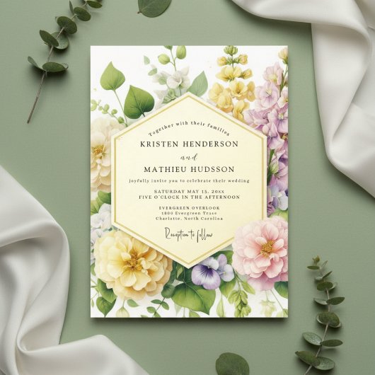 Yellow Floral Botanical Romance Wedding Kaart