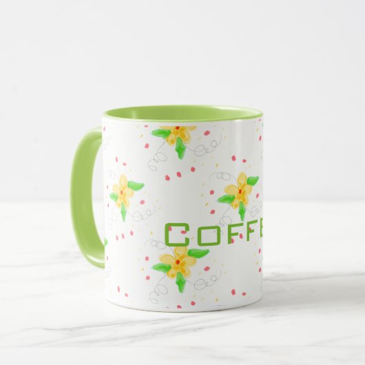 Yellow Floral Coffee Mok (Voorkant links)