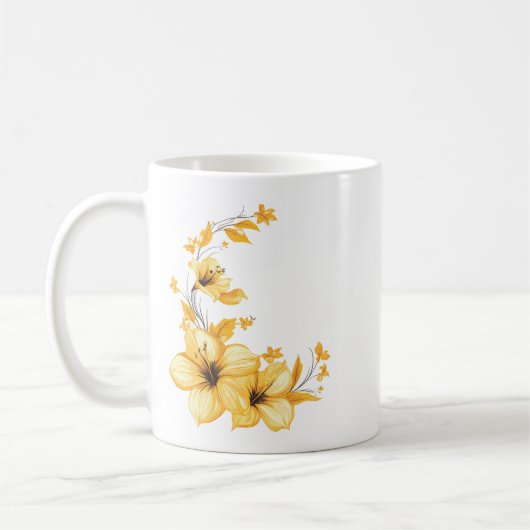 Yellow Floral Coffee Mok – Sunny Botanical Design (Links)