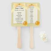 Yellow Floral Damask Wedding Programme Handwaaier (Voorkant en achterkant)