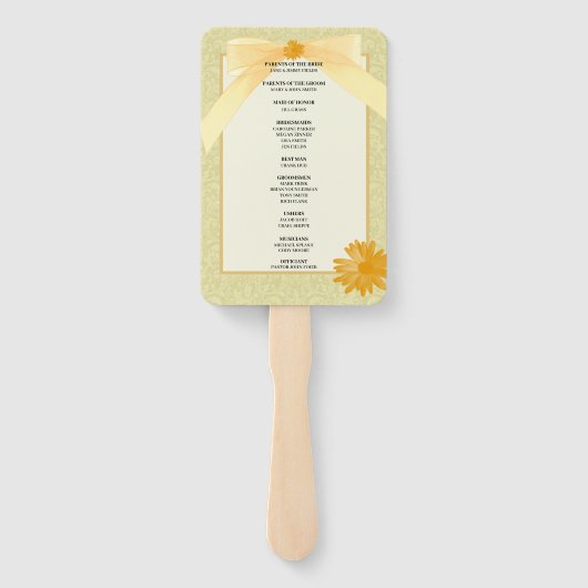 Yellow Floral Damask Wedding Programme Handwaaier (Achterkant)
