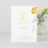 Yellow Floral De twee van ons foto Save the Date (Staand voorkant)
