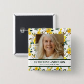 Yellow Floral Funeral Memorial Foto Button (Voorkant /achterkant)