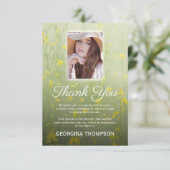 Yellow Floral Funeral Photo Bedankkaart (Staand voorkant)