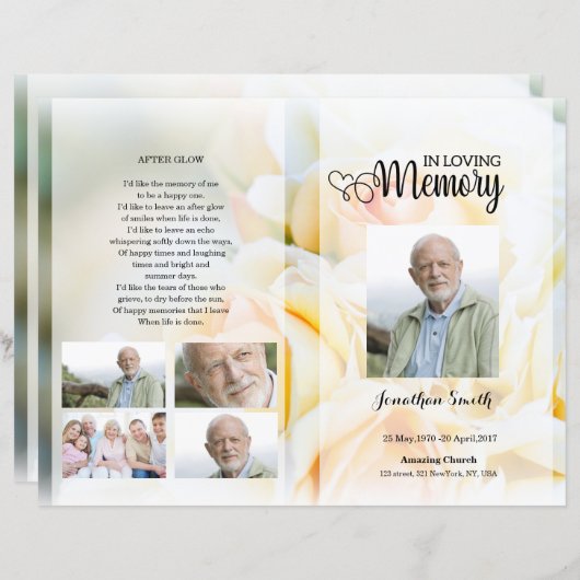 yellow floral Funeral Program template (Voorkant / Achterkant)