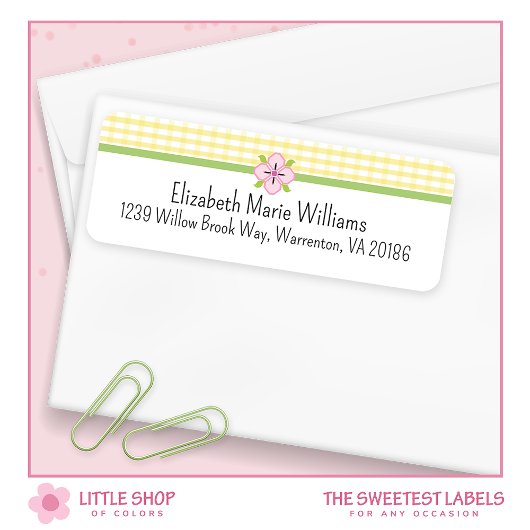 Yellow Floral Gingham Retouradres Etiket