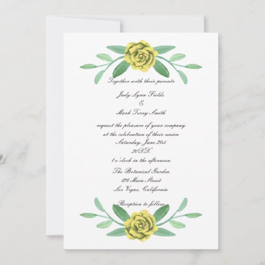 Yellow Floral Greenery Foliage Wedding Invitation Kaart (Voorkant)