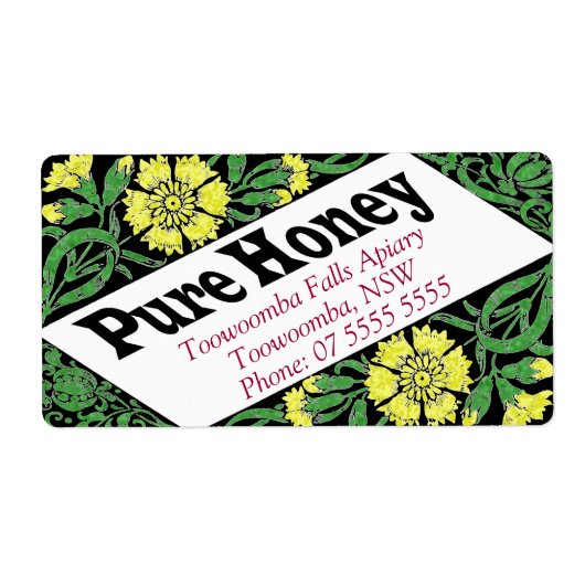 Yellow Floral Honey Jar Personalised Product Etiket (Voorkant)