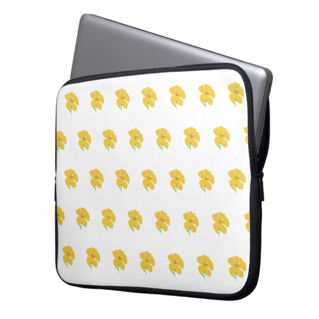 Yellow floral laptop sleeve (Voorkant Links)
