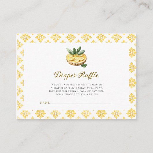 Yellow Floral Lemon Tart Baby Shower Diaper Raffle Informatiekaartje (Voorkant)