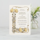 Yellow Floral Lijst bruiloft uitnodiging (Staand voorkant)