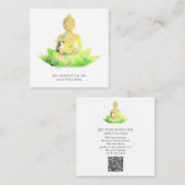*~* Yellow Floral Lotus Buddha Meditation QR AP33 Vierkante Visitekaartje (Voorkant / Achterkant)