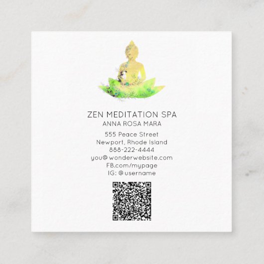 *~* Yellow Floral Lotus Buddha Meditation QR AP33 Vierkante Visitekaartje (Achterkant)