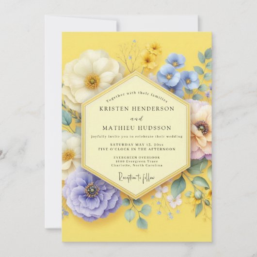 Yellow Floral Meadow Wedding Kaart (Voorkant)