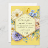 Yellow Floral Meadow Wedding Kaart (Voorkant / Achterkant)