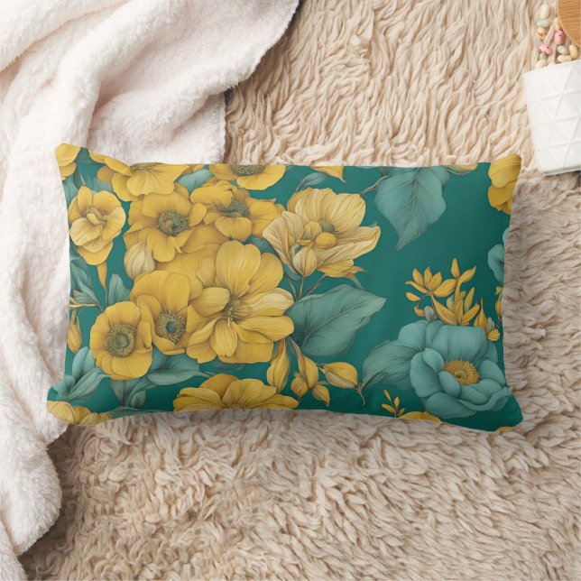 Yellow Floral Mode AI-illustratie Kussen (Deken)