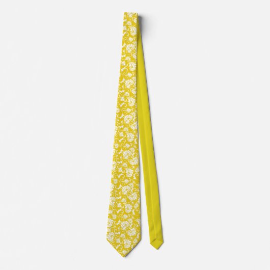 Yellow Floral Pattern Custom Necktie Stropdas (Voorkant)