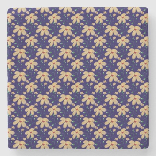 Yellow floral pattern  stenen onderzetter (Voorkant)