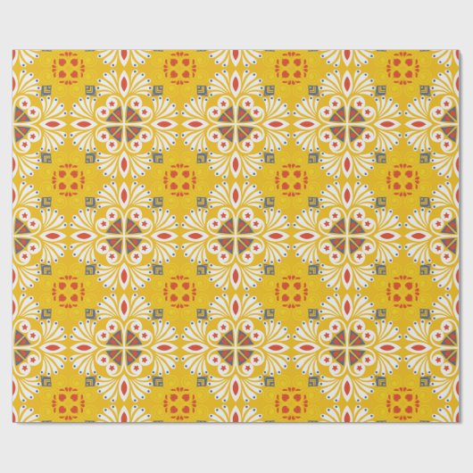 yellow floral-patterned design with white, orange cadeaupapier (Vlak)