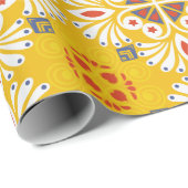 yellow floral-patterned design with white, orange cadeaupapier (Rol Hoek)