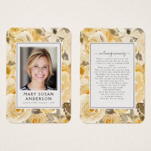 Yellow Floral Photo Funeral Memorial Poem Kaart