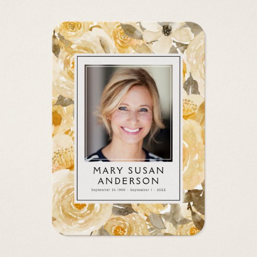 Yellow Floral Photo Funeral Memorial Poem Kaart (Voorkant)