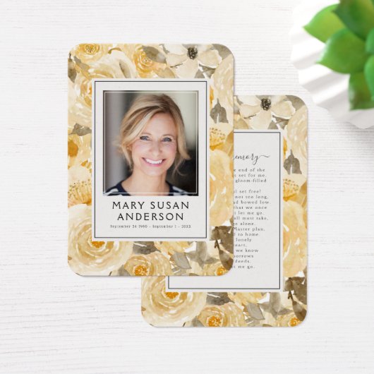 Yellow Floral Photo Funeral Memorial Poem Kaart (Bureau)